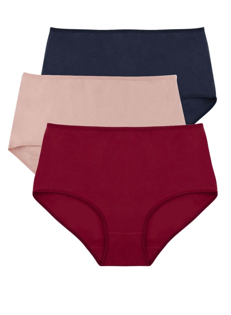 Milk Pack of 6 Plain Cotton High Brief Panties Underwear for Women  - Image 3
