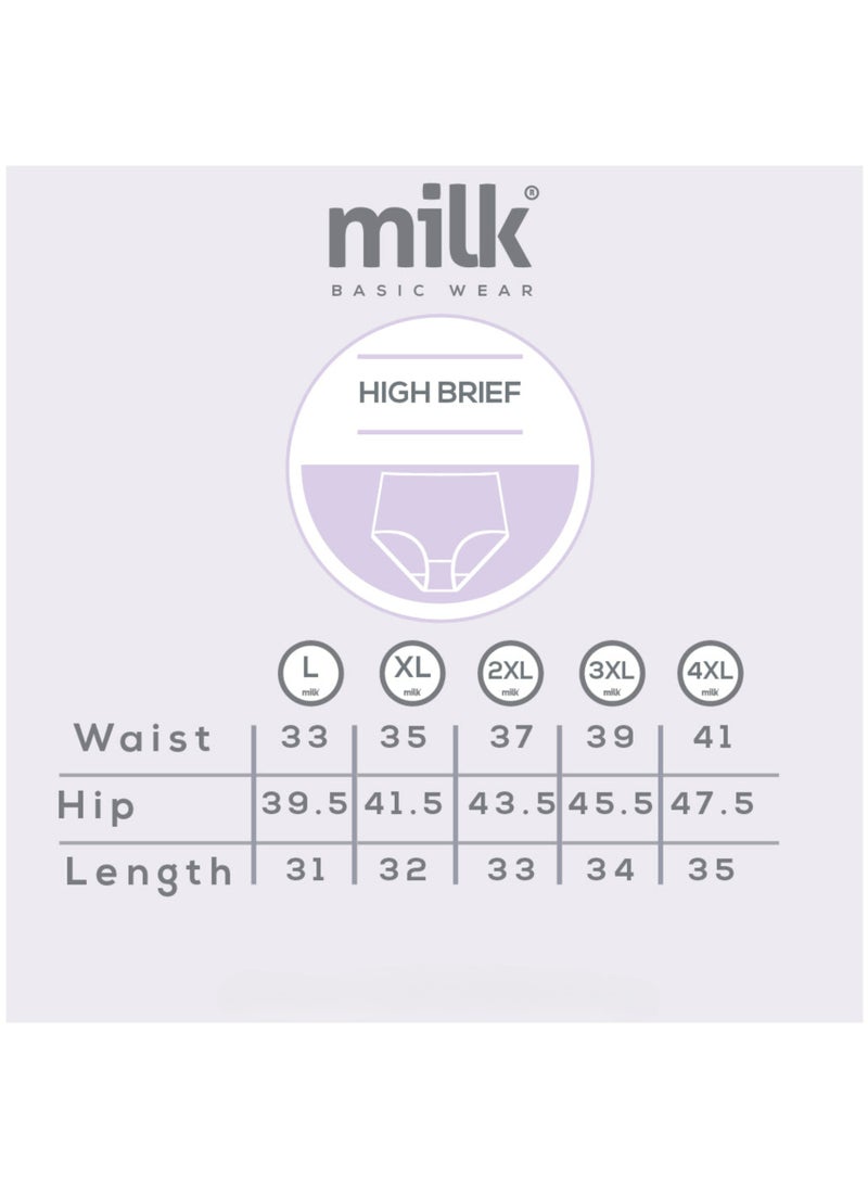 Milk Pack of 6 Plain Cotton High Brief Panties Underwear for Women  - Image 4