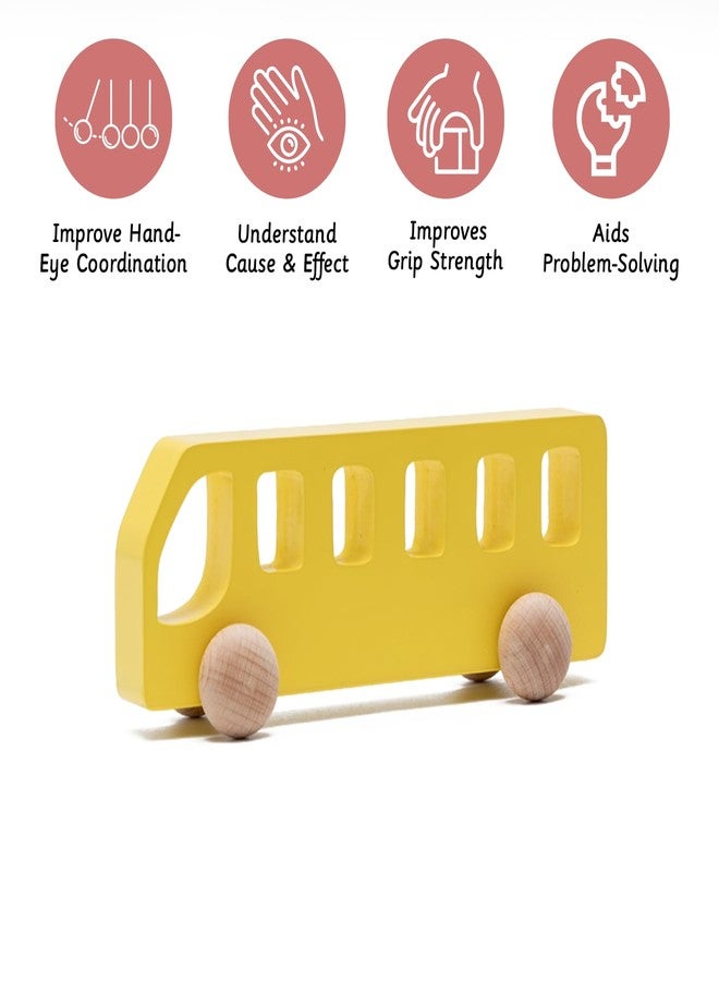 Ariro Wooden Bus Toy for Toddlers and Infants | Push and Pull Wooden Toy with Smooth Wheels | Perfect for 6M-3Y | Builds Hand-Eye Coordination, Problem Solving & Motor Skills - Image 2
