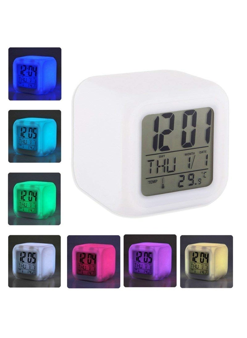 LUCKYMORDEN - LUCKYMORDEN Plastic Digital Alarm Clock with Automatic 7 Colour Changing LED Date Time Temperature Digital Alarm Clock Multicolour - Image 1