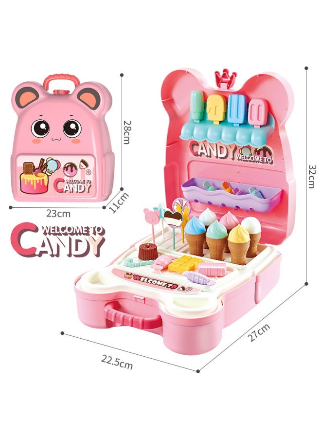 Children's Play Kitchen Toys Mini Small Appliances Washing Machine Simulation Refrigerator Girls Role-playing Gift-Specifications:907 Candy Backpack-Powder - Image 1