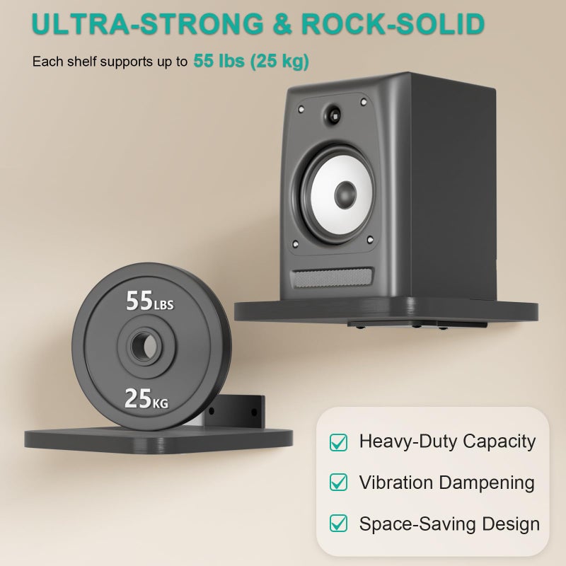 WALI Speaker Wall Mount, Heavy Duty Bookshelf Speaker Floating Wall Shelves, Surround Sound Speakers Stand for Living Room, Home Theater and Gaming Room, Holds up to 55 Lbs, (SWM302B), 1 Pair, Black - Image 3