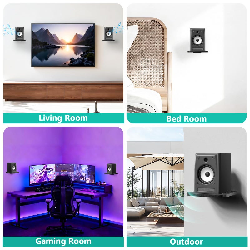 WALI Speaker Wall Mount, Heavy Duty Bookshelf Speaker Floating Wall Shelves, Surround Sound Speakers Stand for Living Room, Home Theater and Gaming Room, Holds up to 55 Lbs, (SWM302B), 1 Pair, Black - Image 5