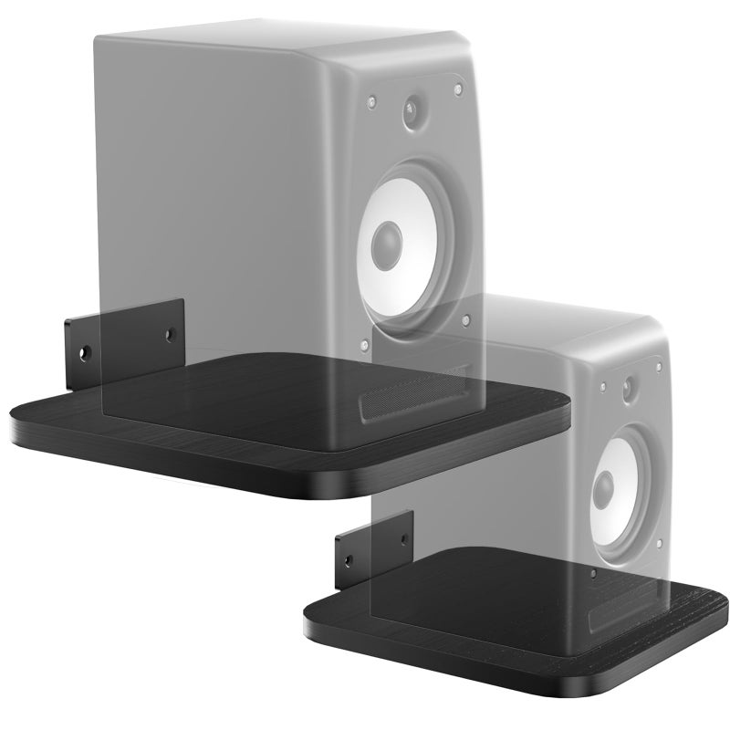 WALI Speaker Wall Mount, Heavy Duty Bookshelf Speaker Floating Wall Shelves, Surround Sound Speakers Stand for Living Room, Home Theater and Gaming Room, Holds up to 55 Lbs, (SWM302B), 1 Pair, Black - Image 1