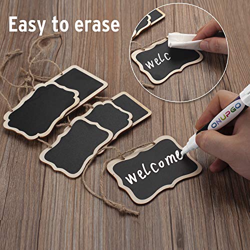 ONUPGO 16 Pack Chalkboard Tags for Baskets with String, Mini Erasable Chalkboards with Hanging String, Wooden Mini Chalkboard Signs, Hanging Chalkboard Labels, Price Tags, Message Tags - Image 4
