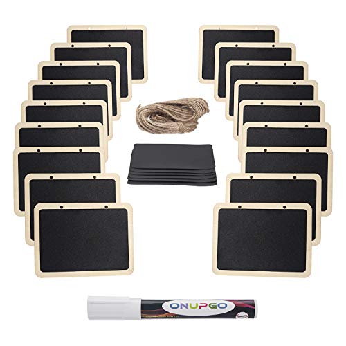 ONUPGO 16 Pack Chalkboard Tags for Baskets with String, Mini Erasable Chalkboards with Hanging String, Wooden Mini Chalkboard Signs, Hanging Chalkboard Labels, Price Tags, Message Tags - Image 3