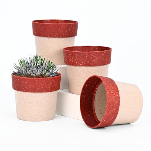 Eha Earth Friendly Ecopod Small Pots for Plant | 4 Inch, Pack of 4 | Table Top Planters | Bamboo Based and UV Protected | Pots for Indoor Plants for Home Decor, Outdoor, Balcony & Garden | Coral - Image 1