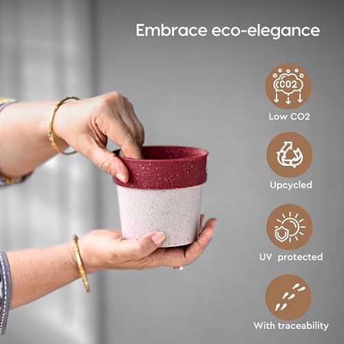 Eha Earth Friendly Ecopod Small Pots for Plant | 4 Inch, Pack of 4 | Table Top Planters | Bamboo Based and UV Protected | Pots for Indoor Plants for Home Decor, Outdoor, Balcony & Garden | Coral - Image 3