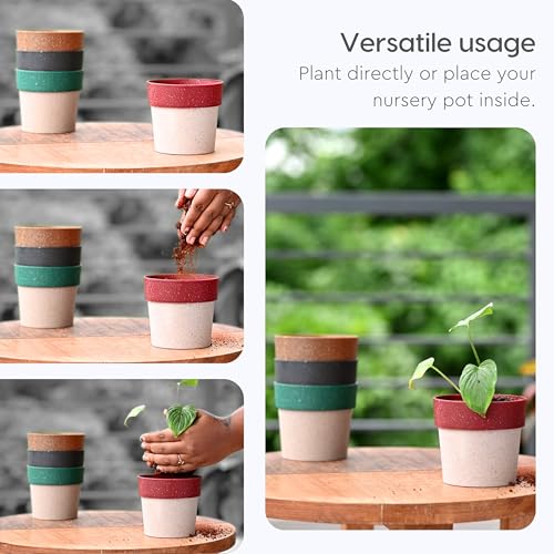 Eha Earth Friendly Ecopod Small Pots for Plant | 4 Inch, Pack of 4 | Table Top Planters | Bamboo Based and UV Protected | Pots for Indoor Plants for Home Decor, Outdoor, Balcony & Garden | Coral - Image 5
