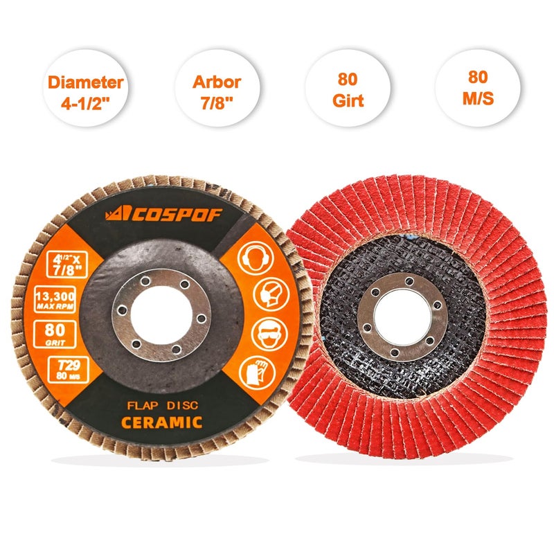 COSPOF Flap Wheels, Flap Discs 80 Grit, Ceramic Grinding Discs 115mm, 4-1/2 x 7/8 Inch Work with Universal Angle Grinders, Suitable for Metal Sanding Grinding and Conditioning, Type29, 10 Pack. - Image 2