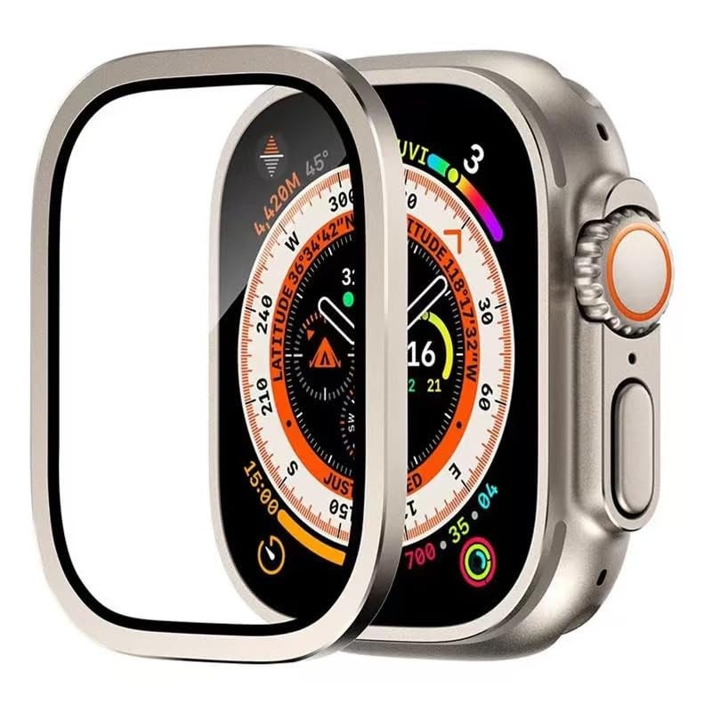 NEXT STORE Apple Watch Ultra / Ultra 2 49mm Titanium Frame Hard Protective Case with 9H Tempered Glass Screen Protector, High Transparency - Image 3