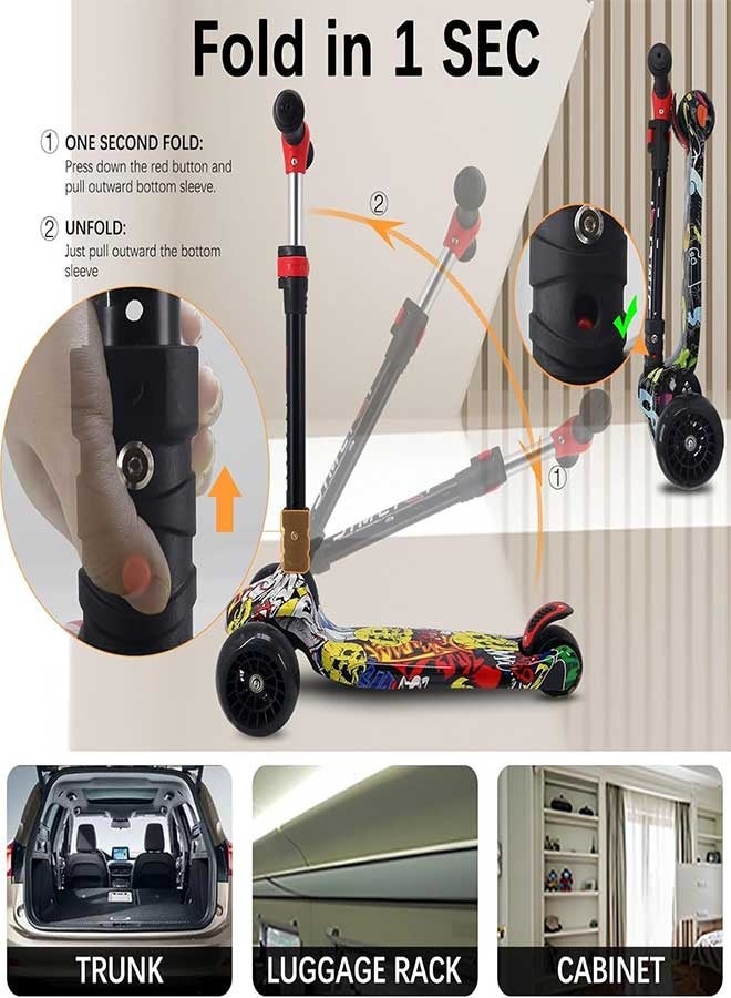 رَوَائِد سكوتر للأطفال من عمر 3 إلى 12 سنة – سكوتر للأطفال الصغار مزود بأربع ارتفاعات قابلة للتعديل، سكوتر بثلاث عجلات مضيئة، تصميم ممتص للصدمات، توجيه بالانحناء، وسكوتر لتدريب التوازن للأطفال - Image 3