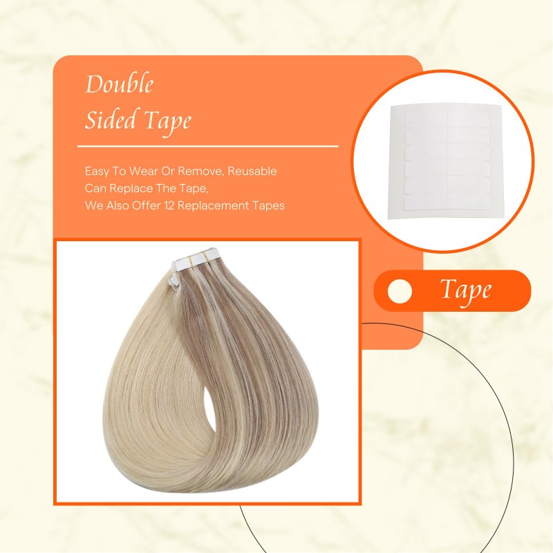 Fshine Full Shine Tape in Hair Extensions Human Hair 20pcs Nordic Real Human Hair 12 Inch Tape in Extensions Color 18 Ash Blonde Fading To 22 And 60 Platinum Blonde Hair Extensions Tape Ins 30G Add Volume - Image 4