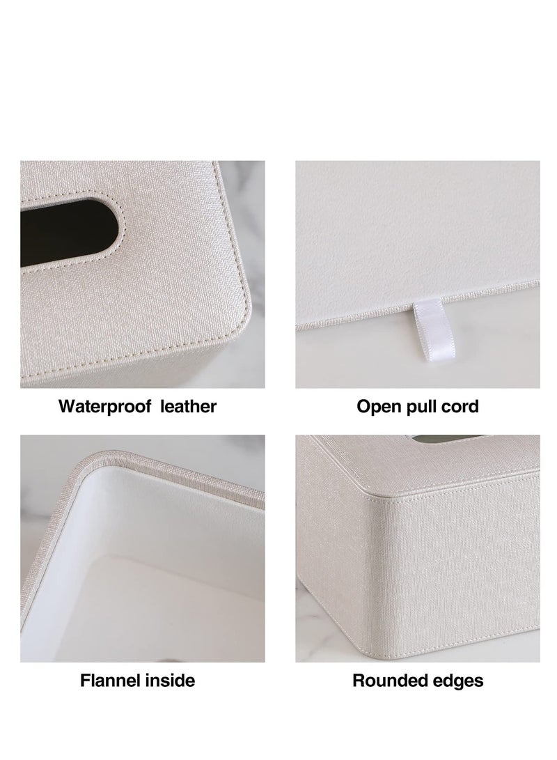 SYOSI Tissue Box Cover Square PU Leather Facial Tissue Box Holder - Magnetic Bottom Rounded Edges for Dresser Bathroom Decor and Home Decor(Beige)  - Image 4