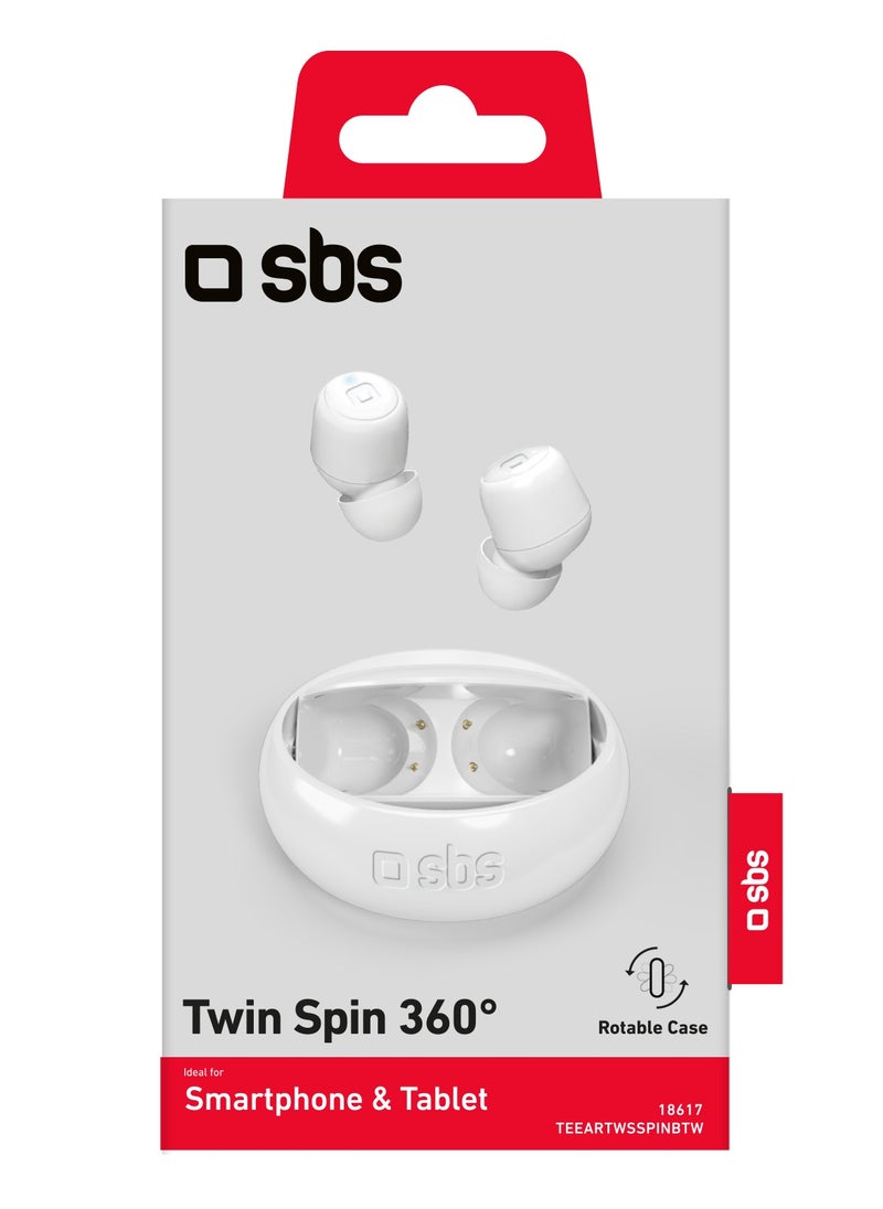 SBS - سماعات أذن رياضية لاسلكية حقيقية بتقنية البلوتوث BT TWS Twin Spin 360° - سماعات أذن مع جراب دوار 360° عالي التقنية للأجهزة اللوحية والكمبيوتر المحمول وiPhone وSamsung وHuawei وغيرها - Image 1