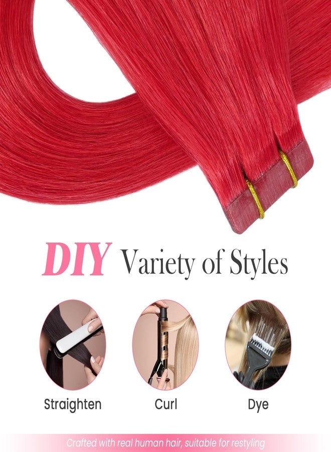 Aison Red Tape in Hair Extensions Human Hair Remy Human Hair Extensions Silky Straight for Women 20 Pcs/Package 18 Inch 40G 100% - Image 5