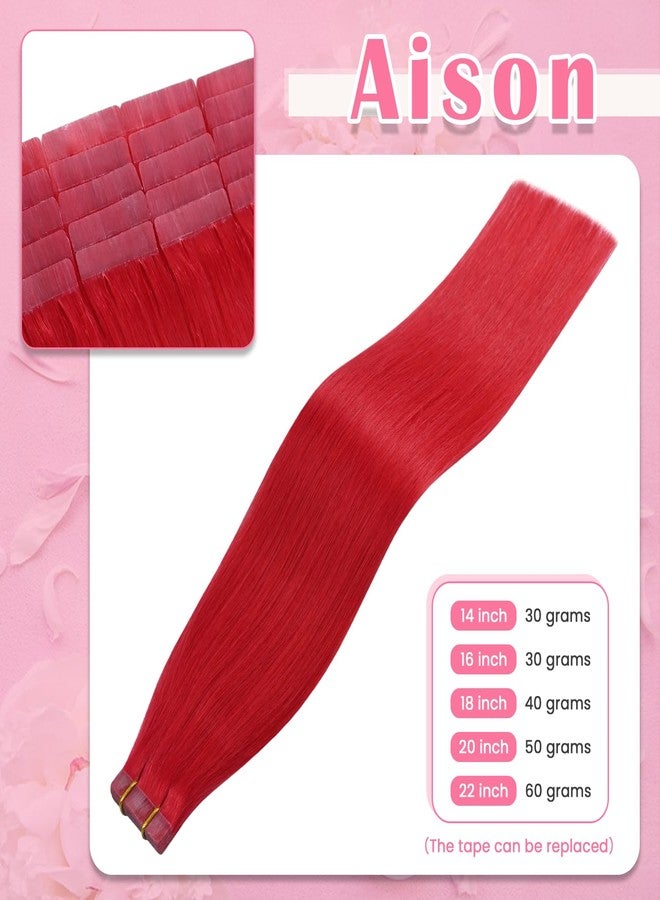 Aison Red Tape in Hair Extensions Human Hair Remy Human Hair Extensions Silky Straight for Women 20 Pcs/Package 18 Inch 40G 100% - Image 2