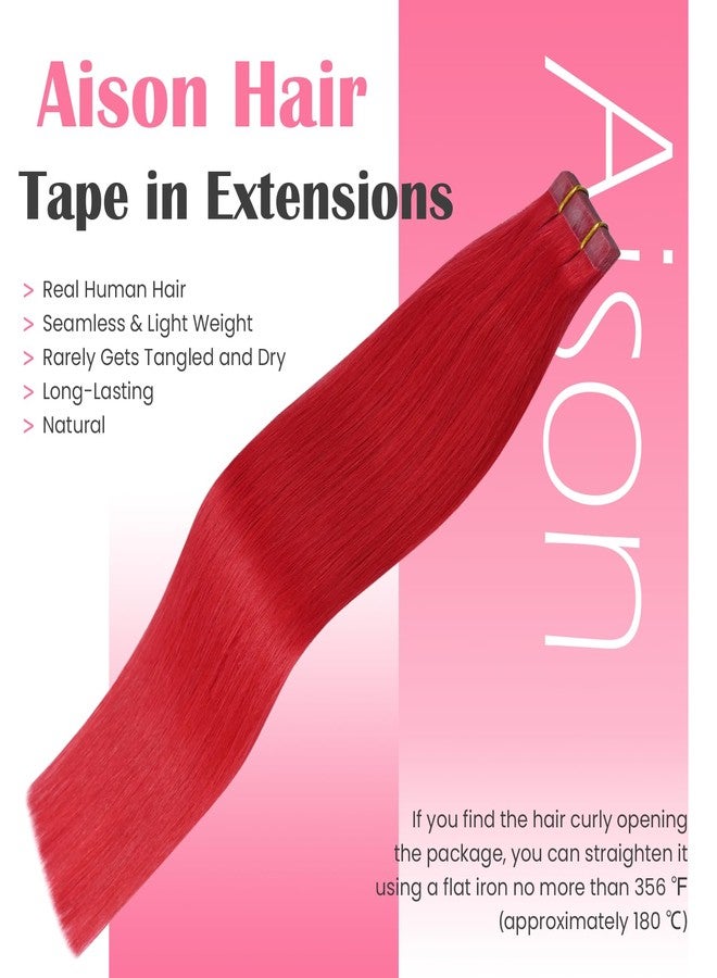 Aison Red Tape in Hair Extensions Human Hair Remy Human Hair Extensions Silky Straight for Women 20 Pcs/Package 18 Inch 40G 100% - Image 4
