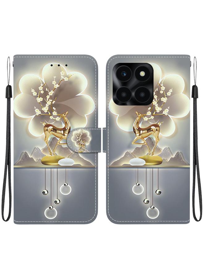 جرين تايجر جراب هاتف جلدي برسومات ملونة وملمس كريستالي لهاتف Honor X6a - Image 1