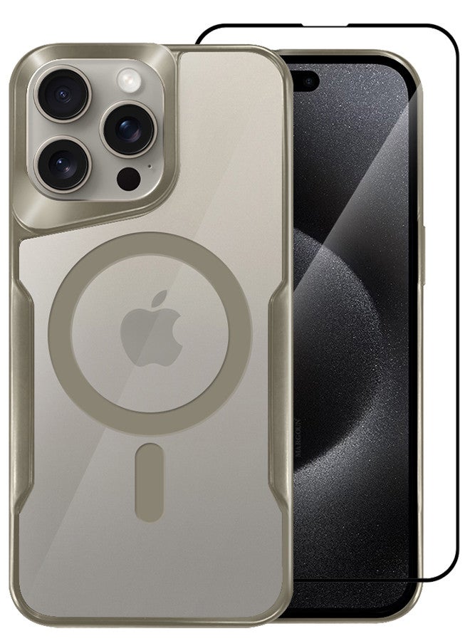 CATANES 2 Pack for iPhone 15 Pro Max Case and Screen Protector Magnetic Phone Case Slim Shockproof Cover New Design Electroplated Case Cover Titanium - Image 2