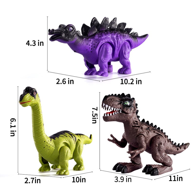 TEMI 3 Pack Electrical Walking Dinosaur Toys for Toddlers 3-4 3-5 Years with Sound and Light Up, Toddler Robot Dinosaur, Brachiosaurus, Stegosaurus Dinosaur Figures for Kids - Image 2