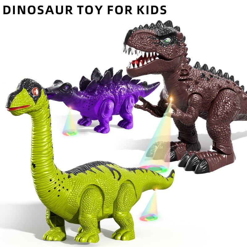 TEMI 3 Pack Electrical Walking Dinosaur Toys for Toddlers 3-4 3-5 Years with Sound and Light Up, Toddler Robot Dinosaur, Brachiosaurus, Stegosaurus Dinosaur Figures for Kids - Image 4