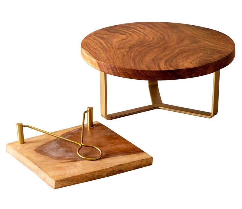 nestroots Cake Stand and Napkin holder Wooden for Dining Table Cake cutting holder Tissue Paper Holder stand Box for birthdays party big size serving Holder multi purpose stand Gifts set of 2 - Image 1