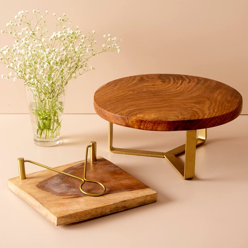 nestroots Cake Stand and Napkin holder Wooden for Dining Table Cake cutting holder Tissue Paper Holder stand Box for birthdays party big size serving Holder multi purpose stand Gifts set of 2 - Image 2