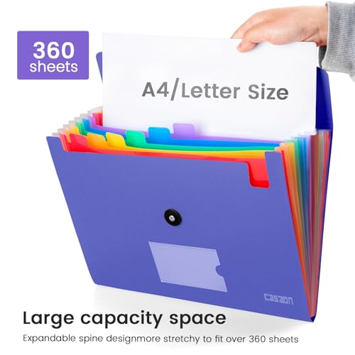 CASAON 13 Pocket Expanding File Folder Accordian File Organizer, A4 Letter Size Paper Document Receipt Holder for School Office Supplies, Purple Blue - Image 5