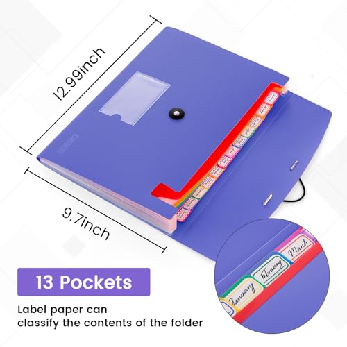 CASAON 13 Pocket Expanding File Folder Accordian File Organizer, A4 Letter Size Paper Document Receipt Holder for School Office Supplies, Purple Blue - Image 2