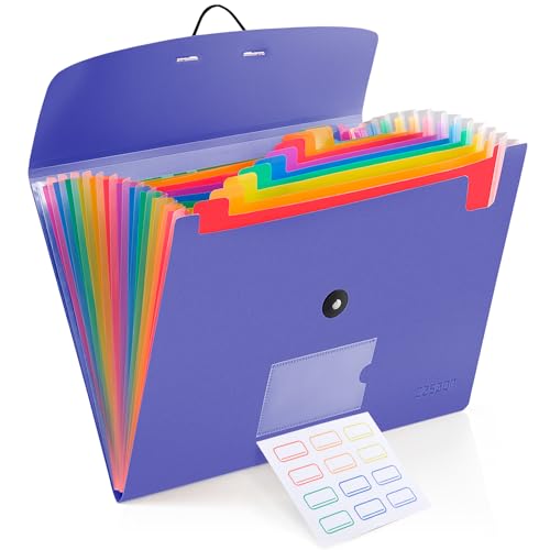 CASAON 13 Pocket Expanding File Folder Accordian File Organizer, A4 Letter Size Paper Document Receipt Holder for School Office Supplies, Purple Blue - Image 1