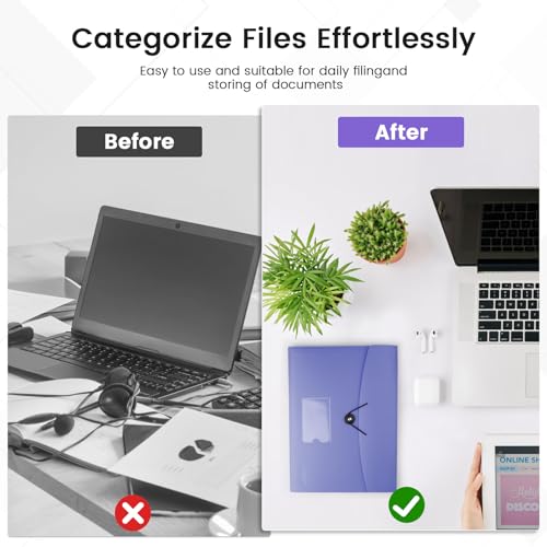 CASAON 13 Pocket Expanding File Folder Accordian File Organizer, A4 Letter Size Paper Document Receipt Holder for School Office Supplies, Purple Blue - Image 4