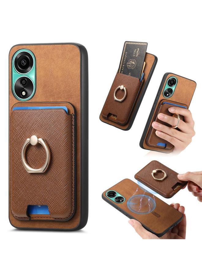 اس-توب جراب لهاتف OPPO A78 4G بتصميم كلاسيكي متقاطع من الجلد مع حلقة إدخال عمودية وحقيبة بطاقات وحافظة هاتف MagSafe - Image 1