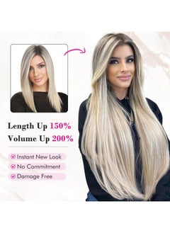 REECHO 26" Straight Super Long 4 PCS Set Thick Clip in on Hair Extensions White Blonde  - Image 4