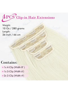 REECHO 26" Straight Super Long 4 PCS Set Thick Clip in on Hair Extensions White Blonde  - Image 3