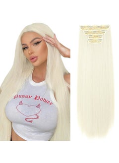 REECHO 26" Straight Super Long 4 PCS Set Thick Clip in on Hair Extensions White Blonde  - Image 1