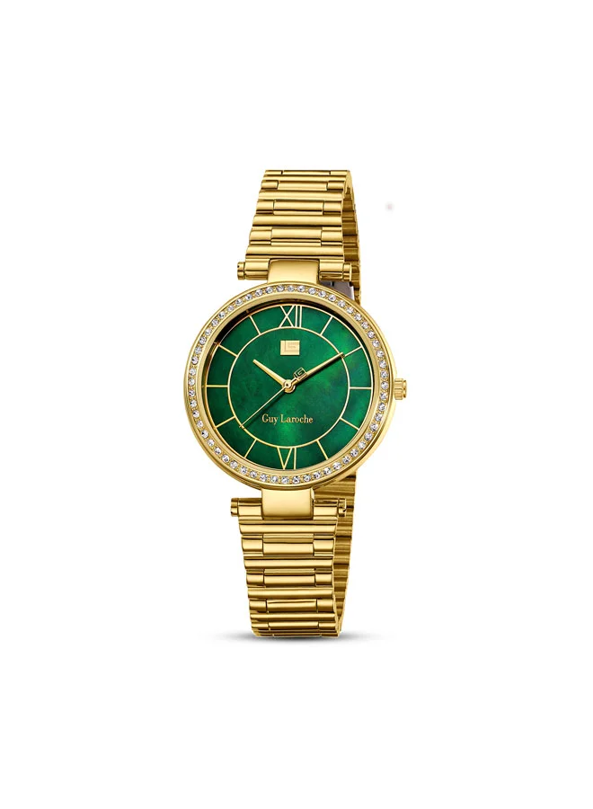 غاي لاروش Violette Yellow Gold Plated Stainless Steel Bracelet Analog Watch for Women, 34mm