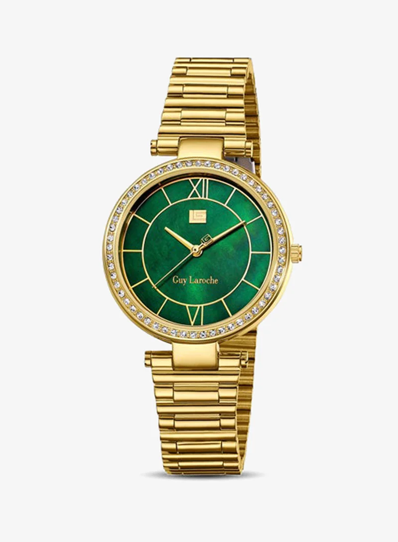 غاي لاروش Violette Yellow Gold Plated Stainless Steel Bracelet Analog Watch for Women, 34mm