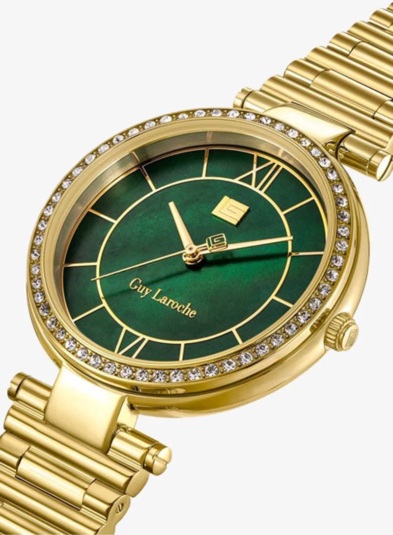 غاي لاروش Violette Yellow Gold Plated Stainless Steel Bracelet Analog Watch for Women, 34mm