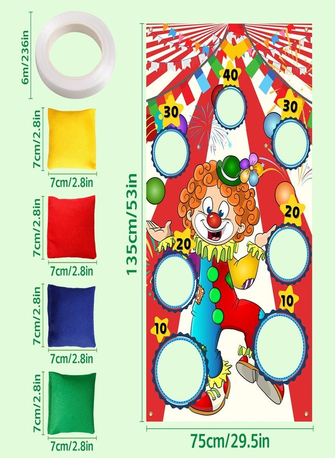CACASO Carnival Clown Toss Game Banner with 8 Bean Bags,53 Inch Carnival Toss Games Banner,Carnival Games for Family Party Indoor Outdoor Carnival Party Decoration - Image 2