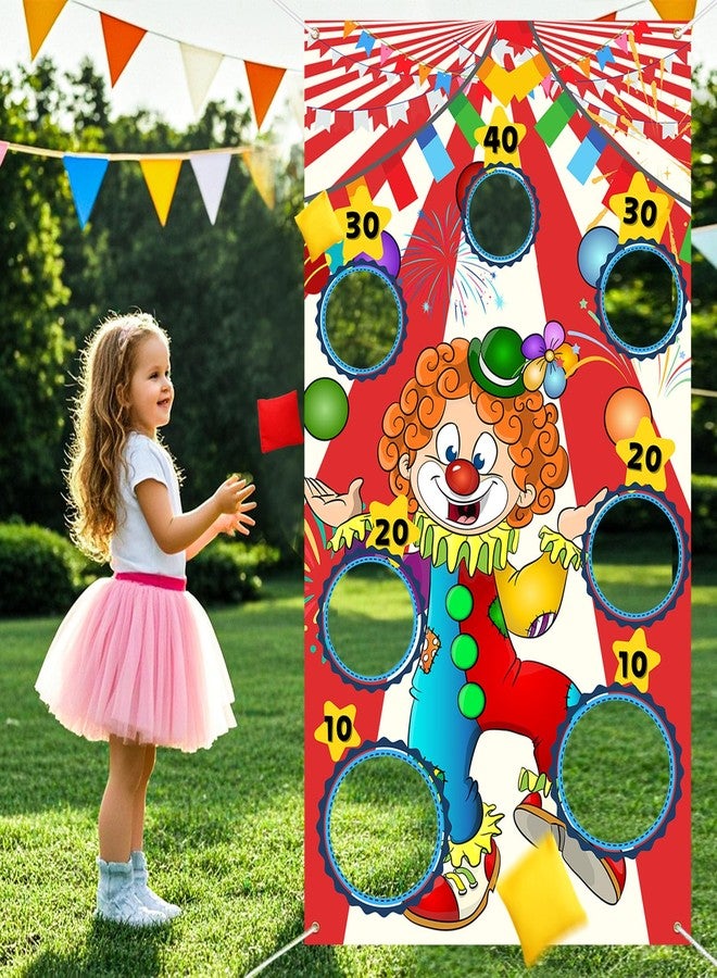 CACASO Carnival Clown Toss Game Banner with 8 Bean Bags,53 Inch Carnival Toss Games Banner,Carnival Games for Family Party Indoor Outdoor Carnival Party Decoration - Image 1