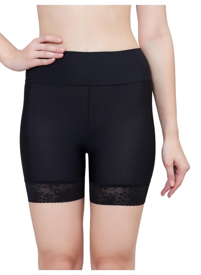 Glamroot Lace Trimmed Seamless Under Dress Cycling/Gym/Yoga Shorts for Women, Black/Beige Size S to L (Pack of 2) - Image 5