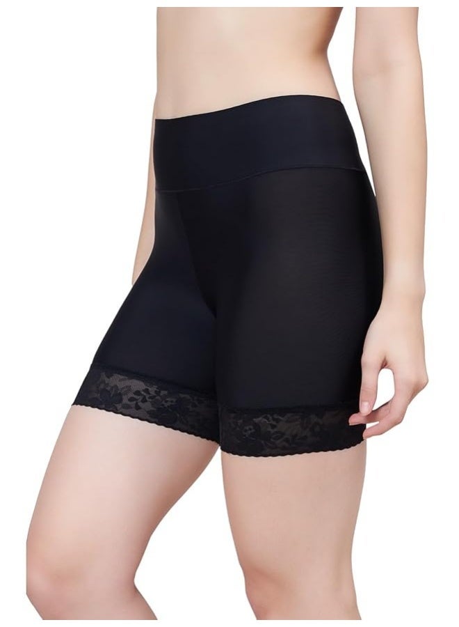 Glamroot Lace Trimmed Seamless Under Dress Cycling/Gym/Yoga Shorts for Women, Black/Beige Size S to L (Pack of 2) - Image 4