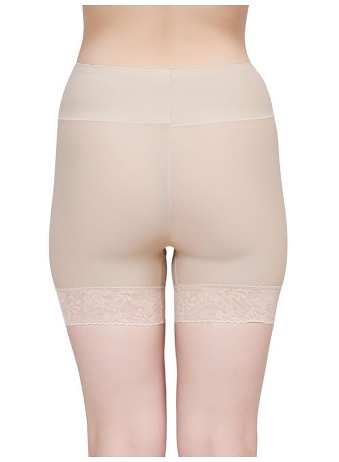 Glamroot Lace Trimmed Seamless Under Dress Cycling/Gym/Yoga Shorts for Women, Black/Beige Size S to L (Pack of 2) - Image 3