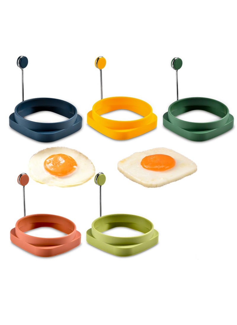 Excefore 5 Pcs Silicone Egg Rings,Two-Sided Non Stick Pancake Molds Fried Egg Cooking Rings Mold Ring Round with Handle for Fry Eggs Pancakes Reusable Fried Egg Mold, Round&Square  - Image 1