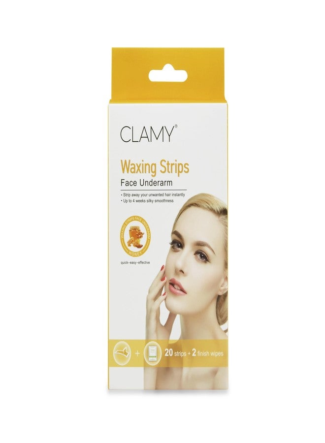 CLAMY Face & UnderArms Waxing Strips with Honey Extracts Instant Removal Silky Smoothness Upto 4 Weeks (20 Strips + 2 Finish Wipes) Honey - Image 1