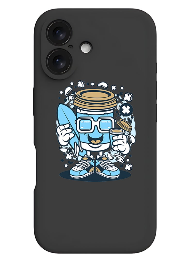 Theodor iPhone 16 Black Protective Slim Fit Case Liquid Silicone Cover with Full Body Protection Anti-Scratch Shockproof Case For iPhone - Coffee can - Image 1