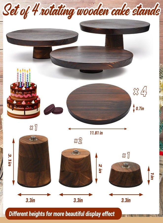 Jinei 4 Sets Rotating Wood Cake Stand Round Cake Stand Turntable 12 Inch Cake Stand Cake Platter with Detachable Base for Cakes Desserts Cookies Parties Weddings Restaurants Decorating Supplies - Image 3