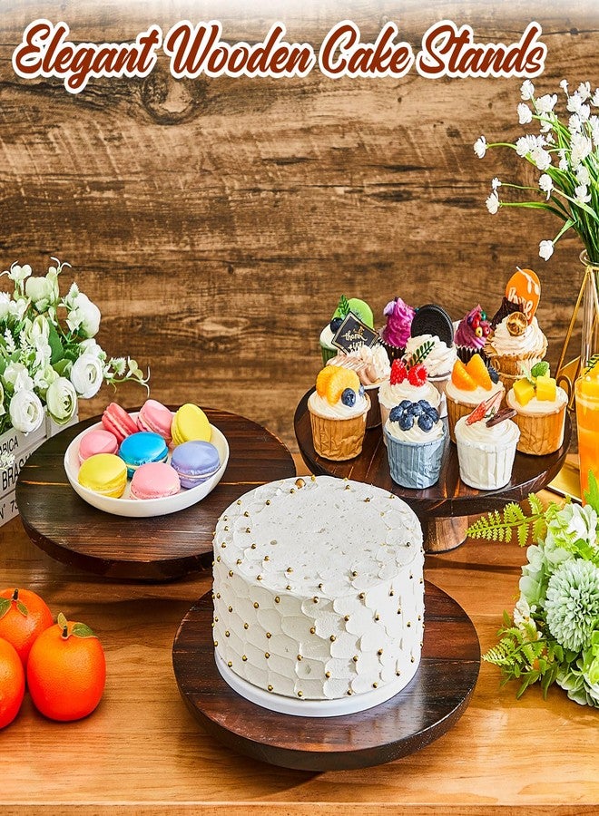 Jinei 4 Sets Rotating Wood Cake Stand Round Cake Stand Turntable 12 Inch Cake Stand Cake Platter with Detachable Base for Cakes Desserts Cookies Parties Weddings Restaurants Decorating Supplies - Image 2
