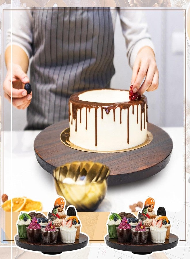 Jinei 4 Sets Rotating Wood Cake Stand Round Cake Stand Turntable 12 Inch Cake Stand Cake Platter with Detachable Base for Cakes Desserts Cookies Parties Weddings Restaurants Decorating Supplies - Image 5
